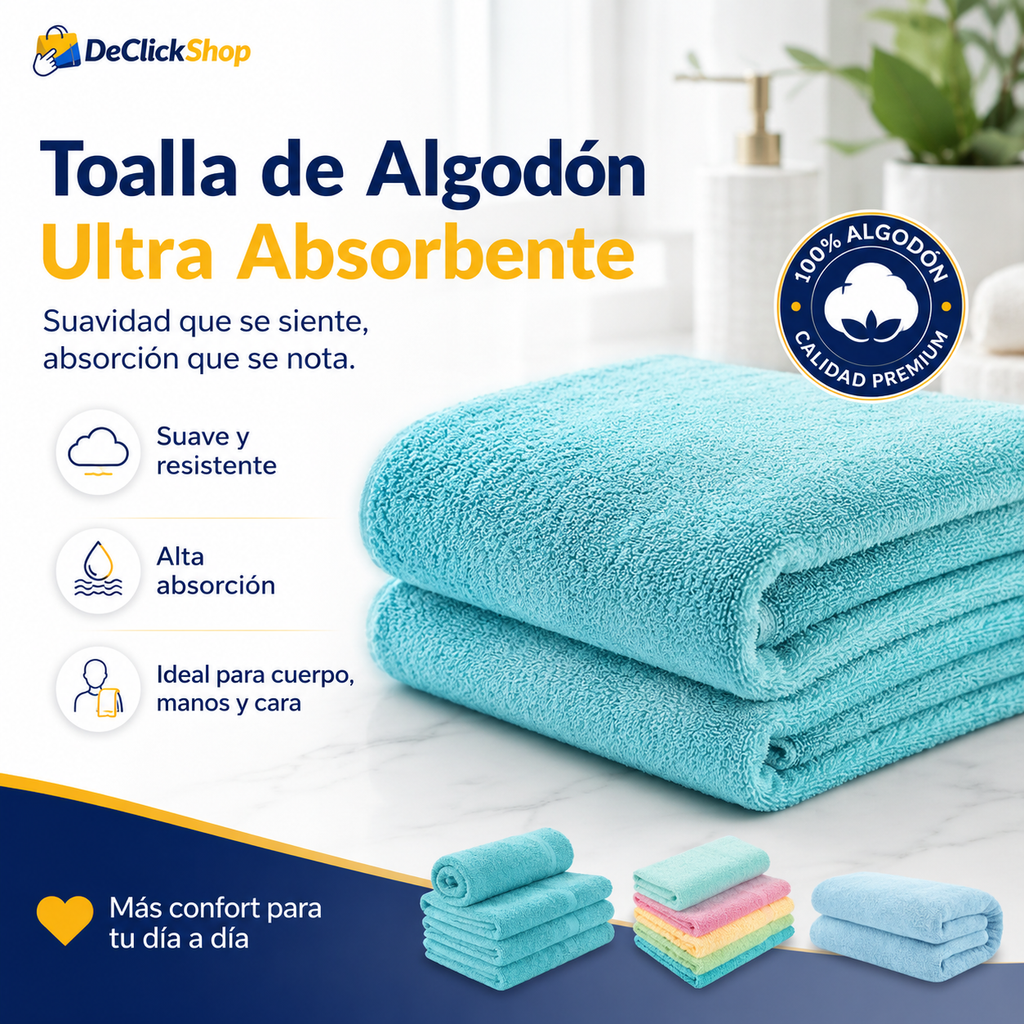 Toalla de Algodón Ultra Absorbente para Cuerpo, Manos y Cara
