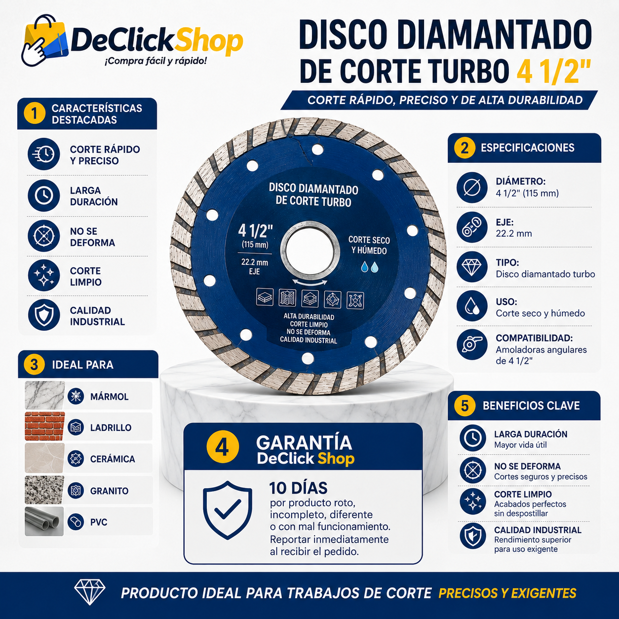 Disco Diamantado Turbo 4 1/2” para Corte Profesional
