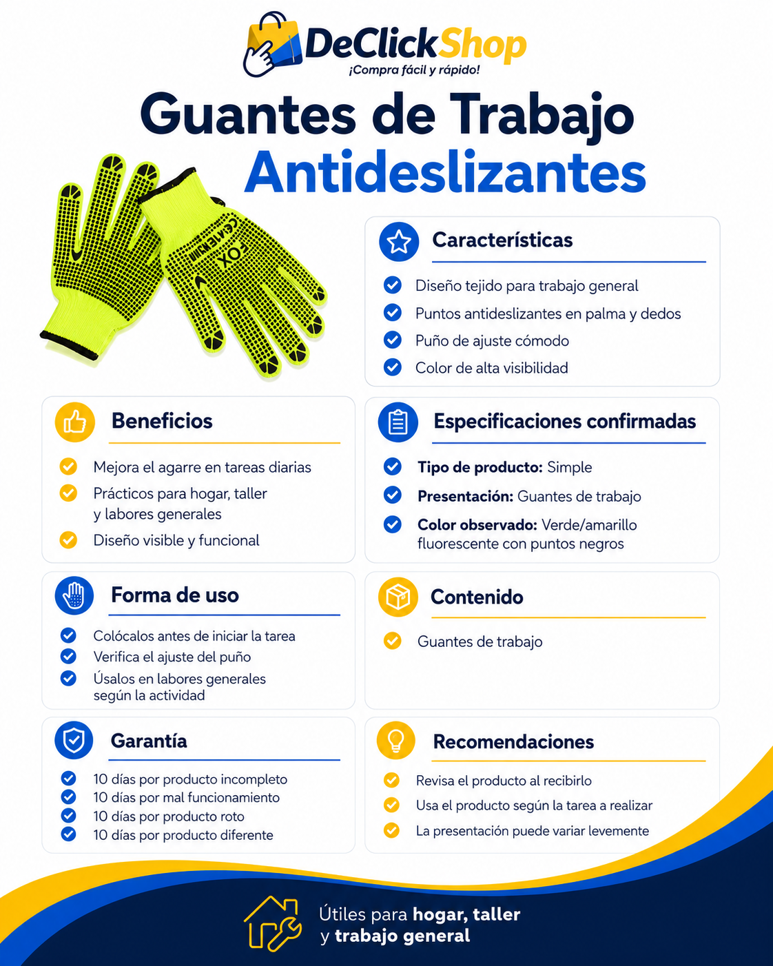 Guantes de Trabajo Antideslizantes de Alta Visibilidad