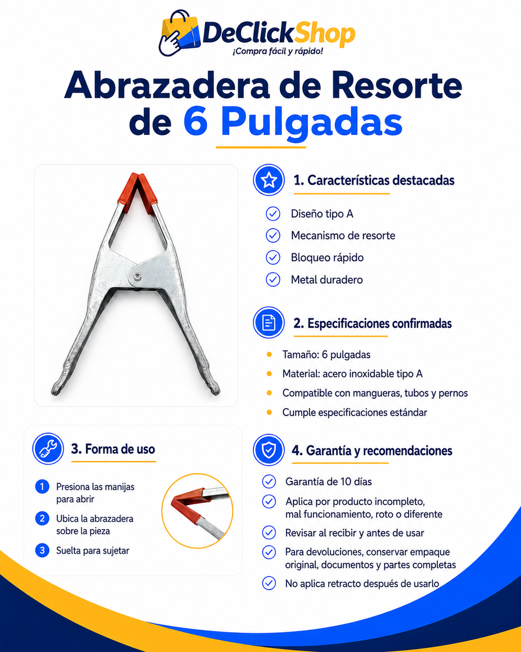Abrazadera de Resorte Metálica de 6 Pulgadas