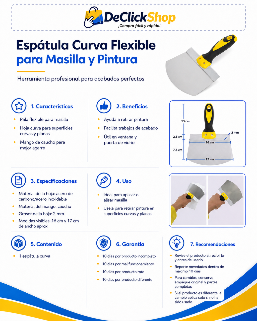 Espátula Curva Flexible para Masilla y Pintura – 17 cm