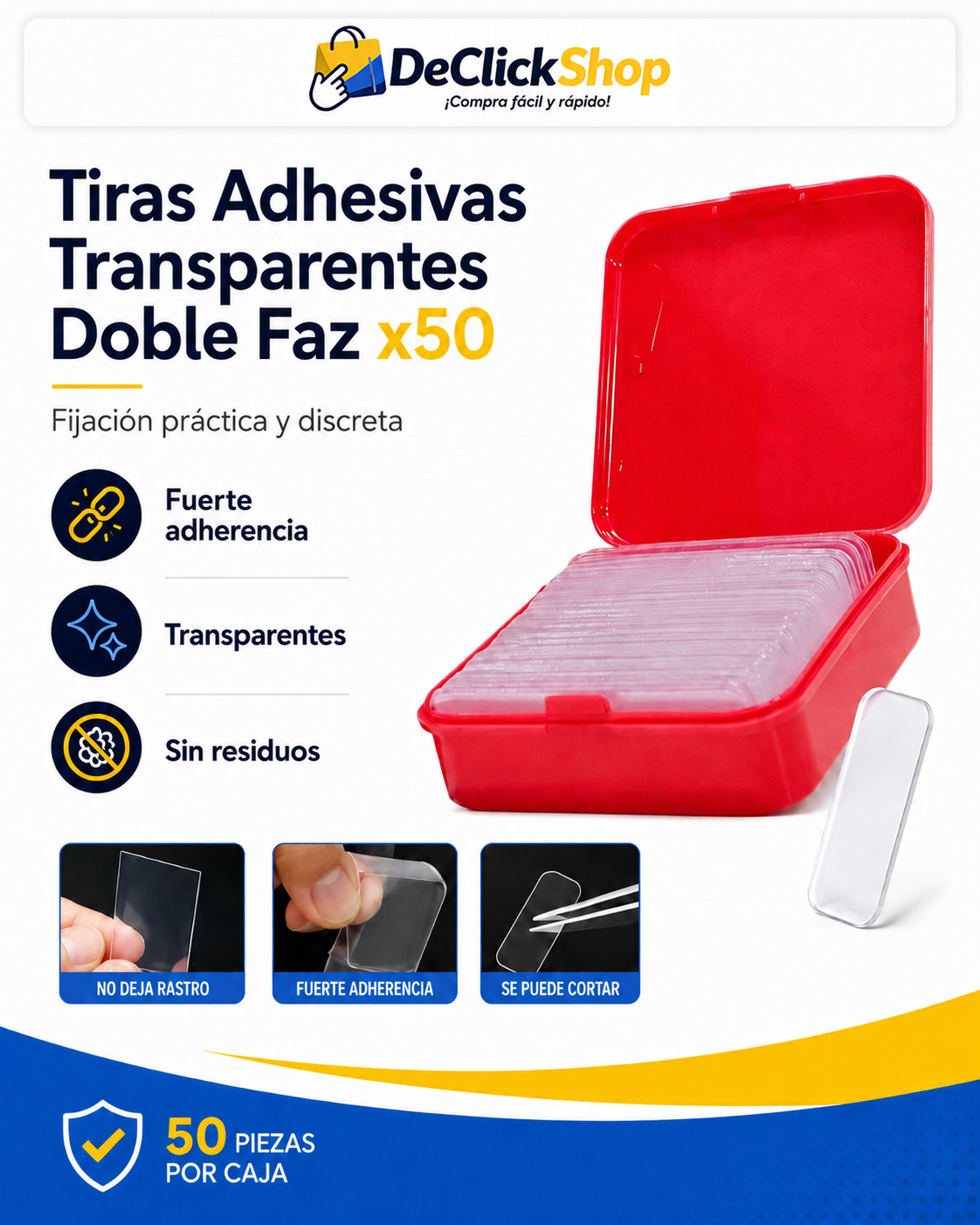 Tiras Adhesivas Transparentes de Doble Faz x50