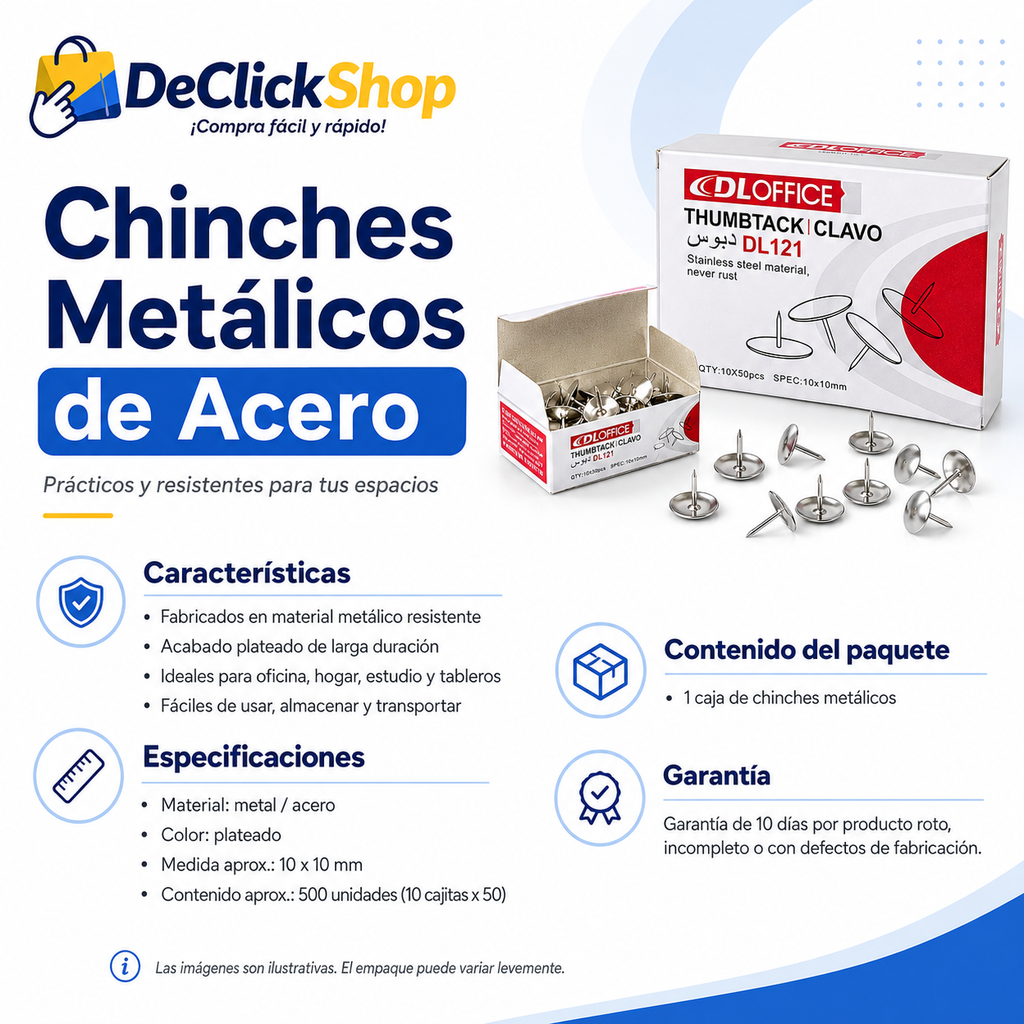 Chinches Metálicos de Acero para Oficina, Hogar y Estudio
