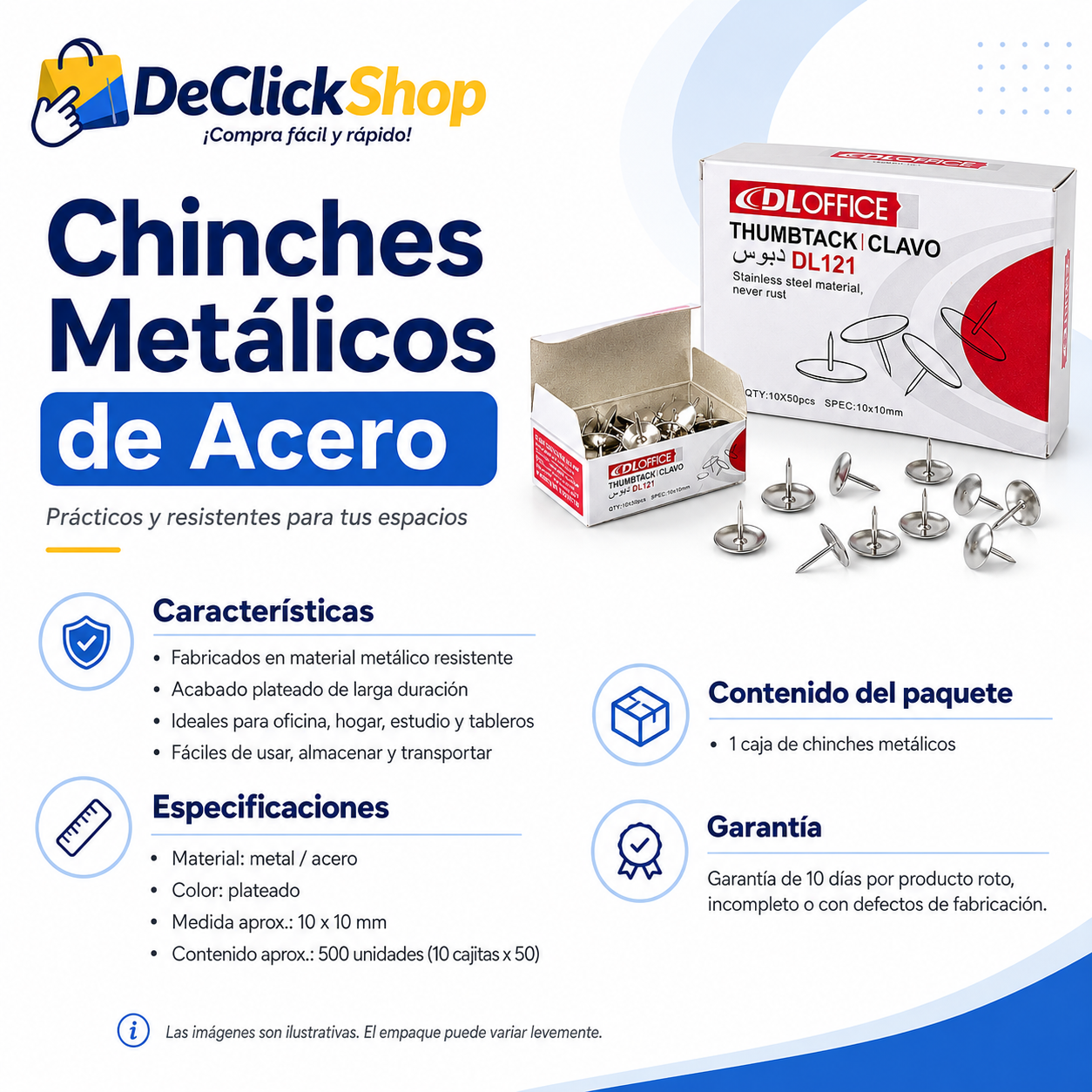 Chinches Metálicos de Acero para Oficina, Hogar y Estudio
