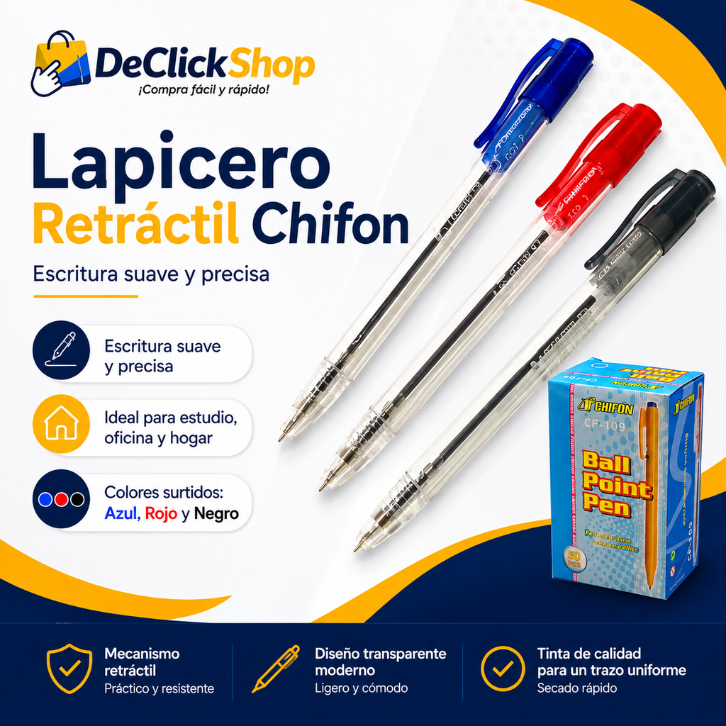 Lapicero Retráctil Chifon – Escritura Suave y Precisa