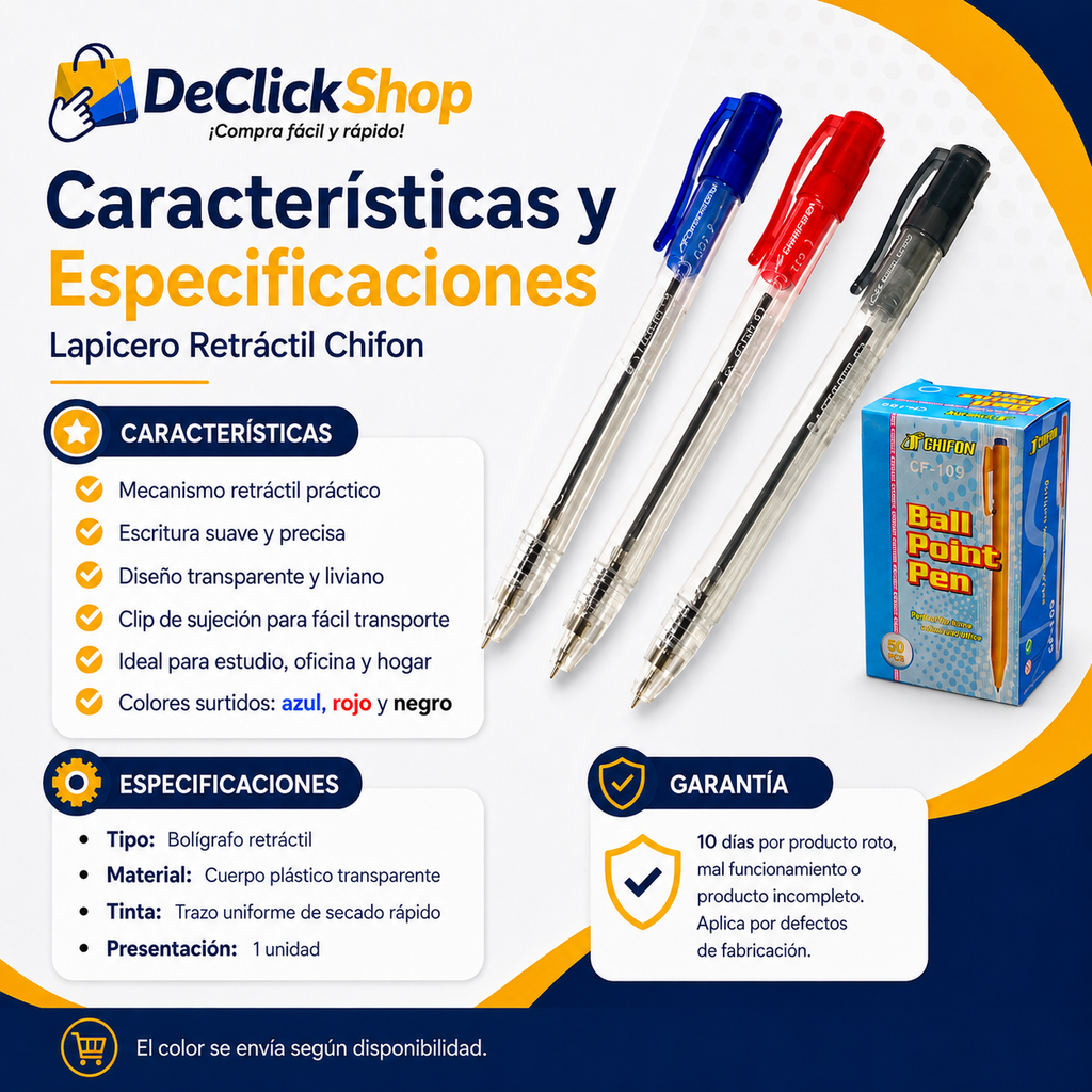 Lapicero Retráctil Chifon – Escritura Suave y Precisa