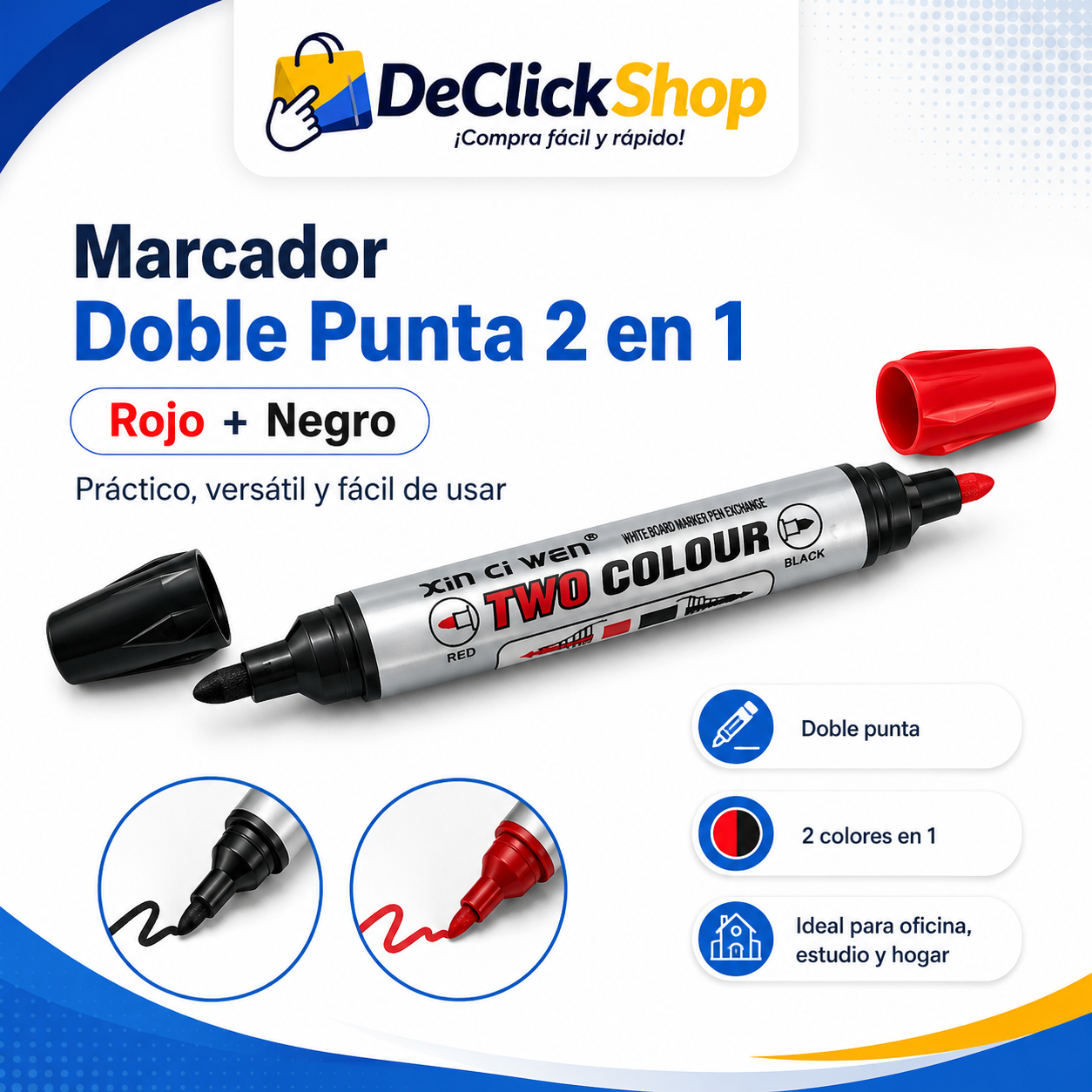 Marcador Doble Punta 2 en 1 Rojo y Negro