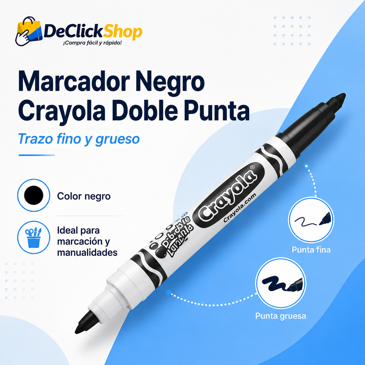 Marcador Negro Crayola Doble Punta – Punta Gruesa y Delgada