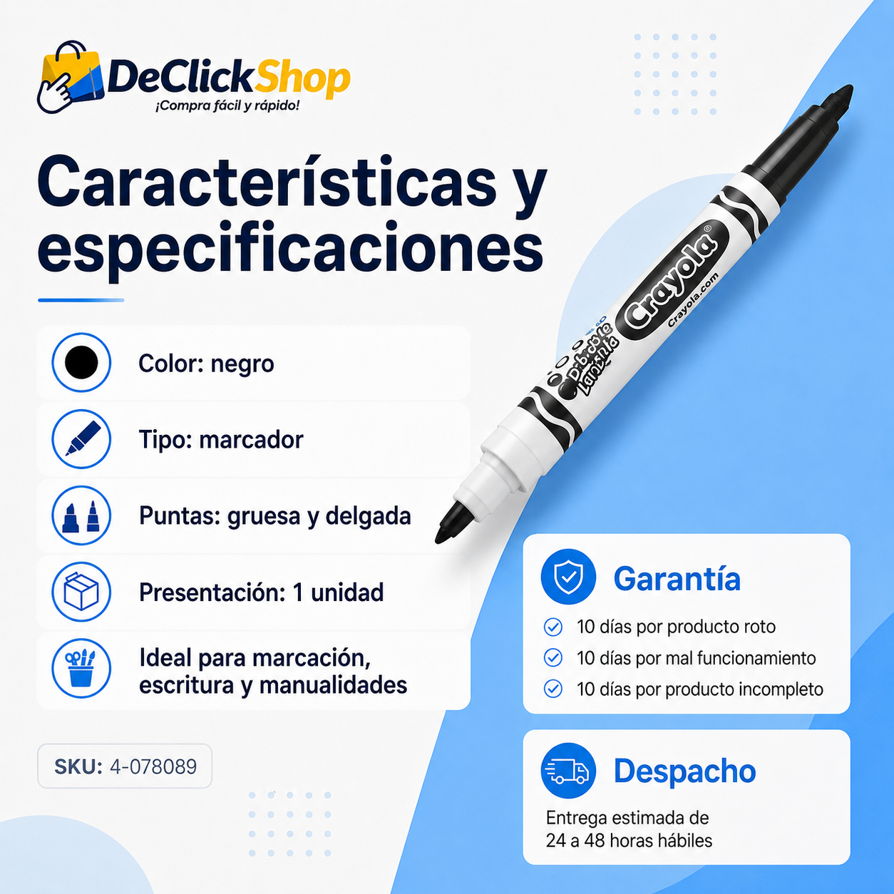 Marcador Negro Crayola Doble Punta – Punta Gruesa y Delgada
