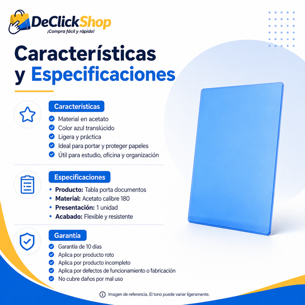 Tabla Porta Documentos en Acetato Azul Calibre 180