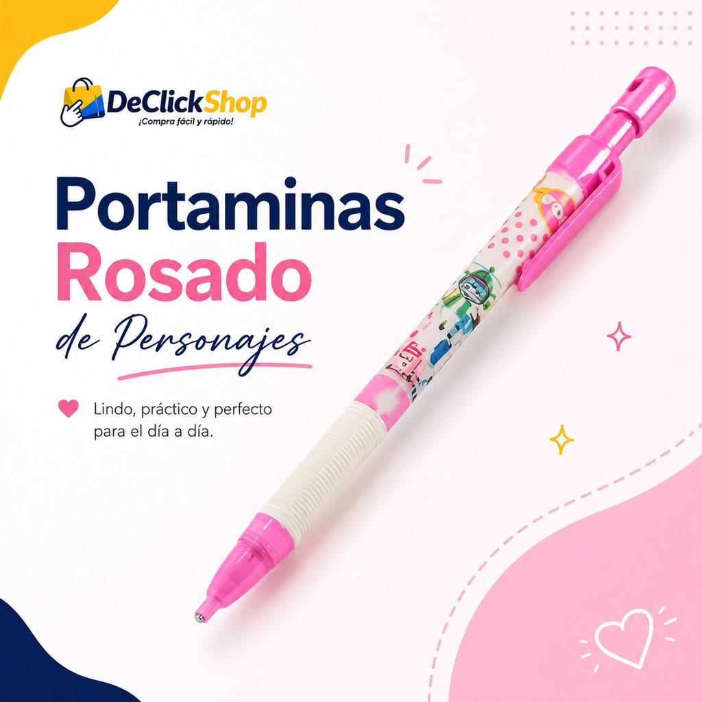 Portaminas Rosado de Personajes – Diseño Tierno y Práctico para Estudio