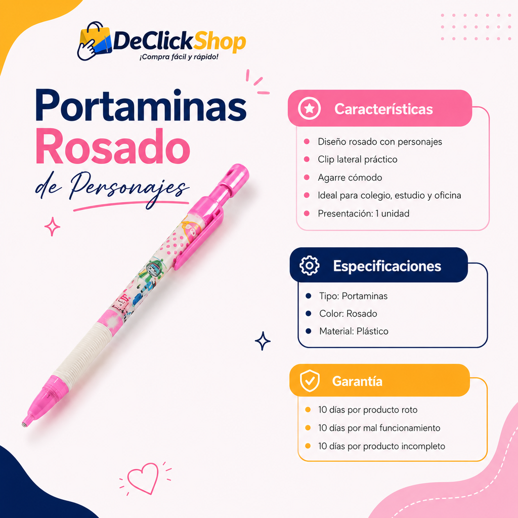 Portaminas Rosado de Personajes – Diseño Tierno y Práctico para Estudio