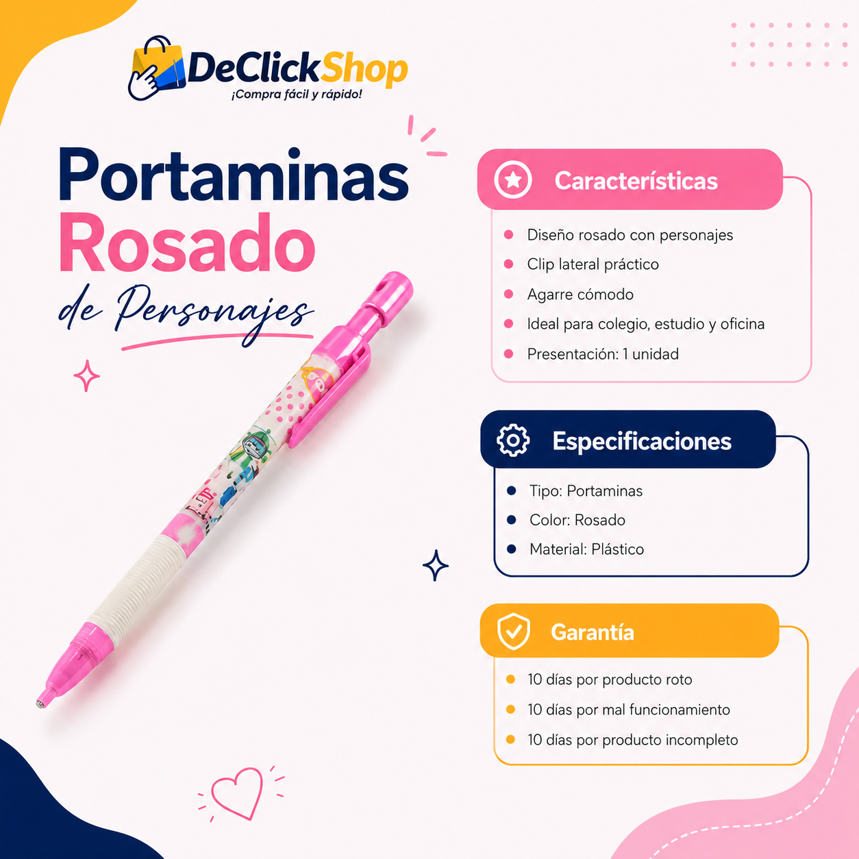 Portaminas Rosado de Personajes – Diseño Tierno y Práctico para Estudio