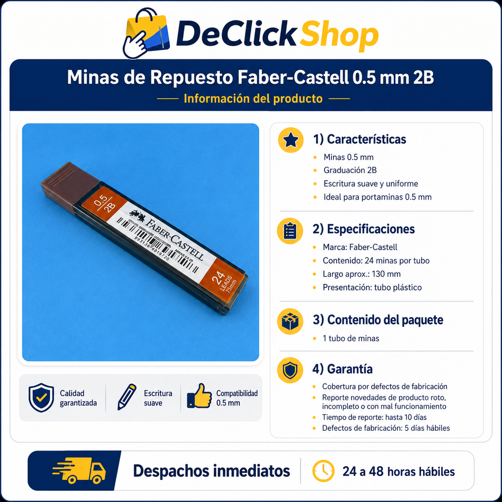 Minas de Repuesto Faber-Castell 0.5 mm 2B x 24 Unidades
