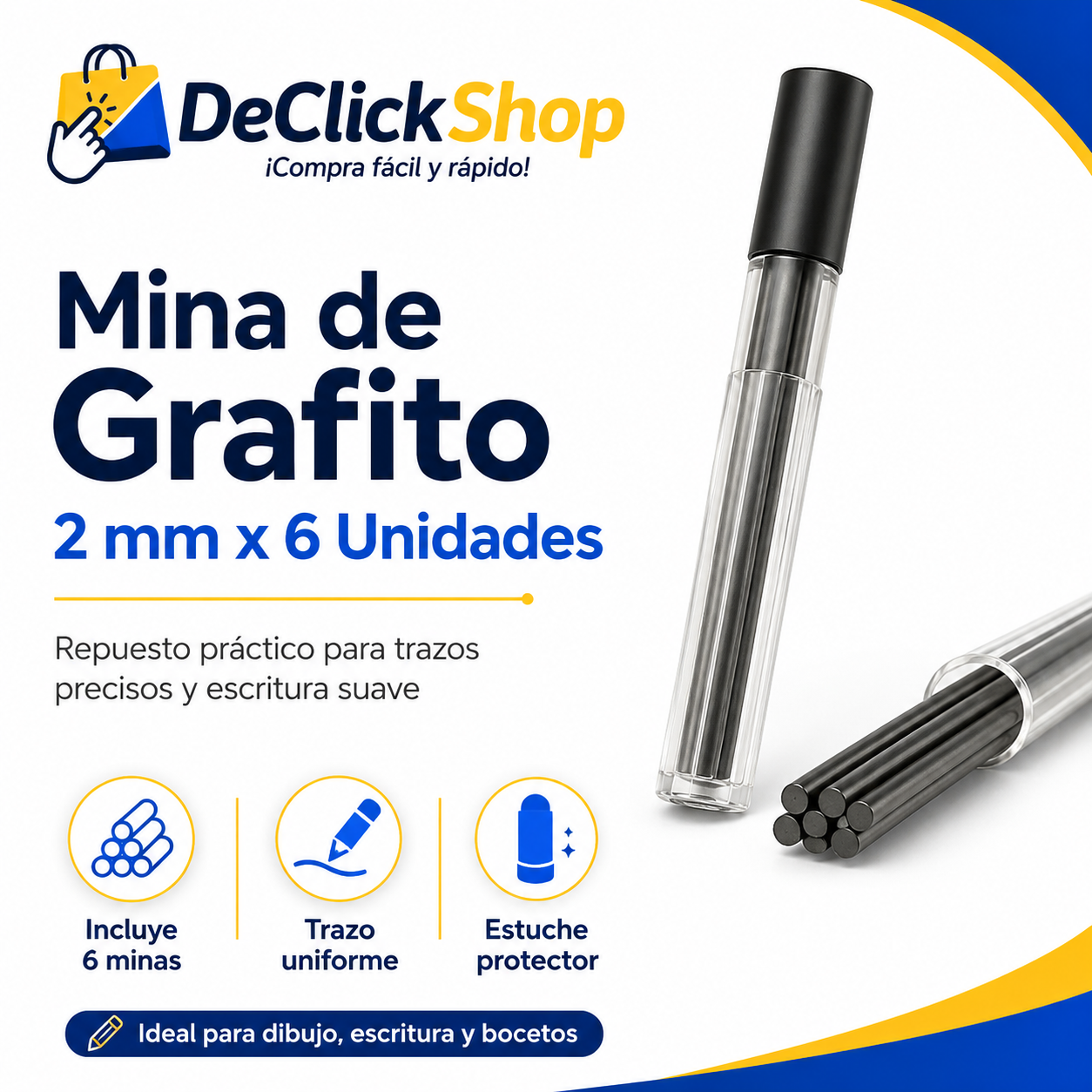 Mina de Grafito 2 mm x 6 Unidades con Estuche Protector