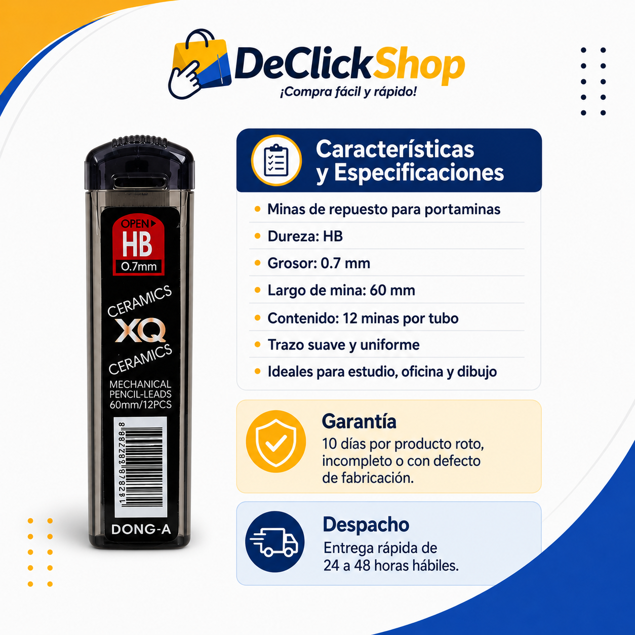 Minas de Repuesto para Portaminas HB 0.7 mm – Tubo x 12 Unidades