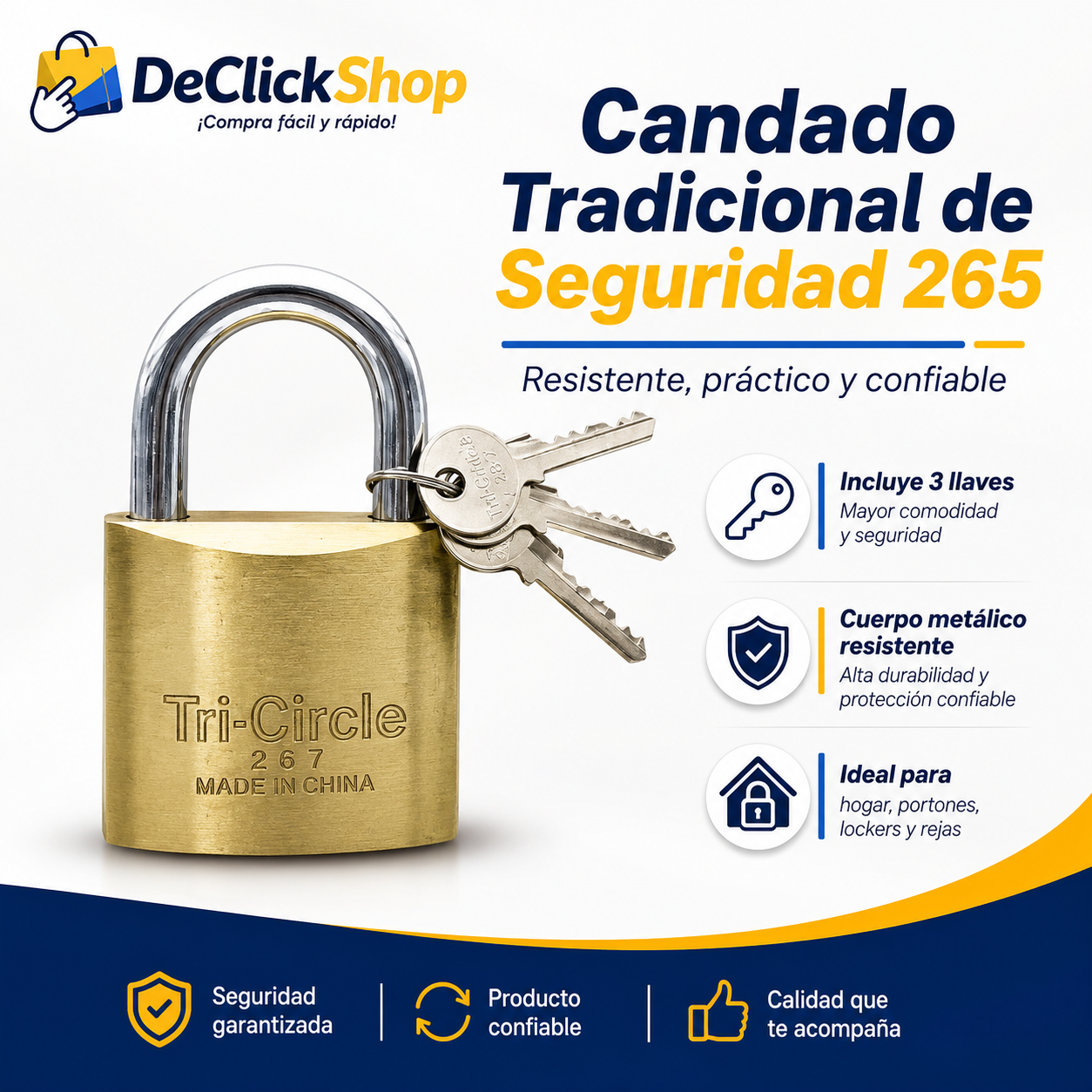 Candado Tradicional de Seguridad 265 con 3 Llaves