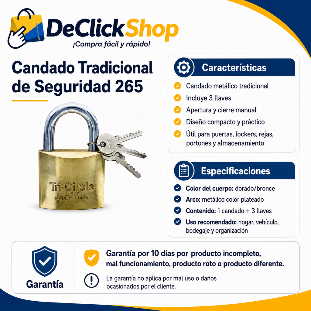 Candado Tradicional de Seguridad 265 con 3 Llaves
