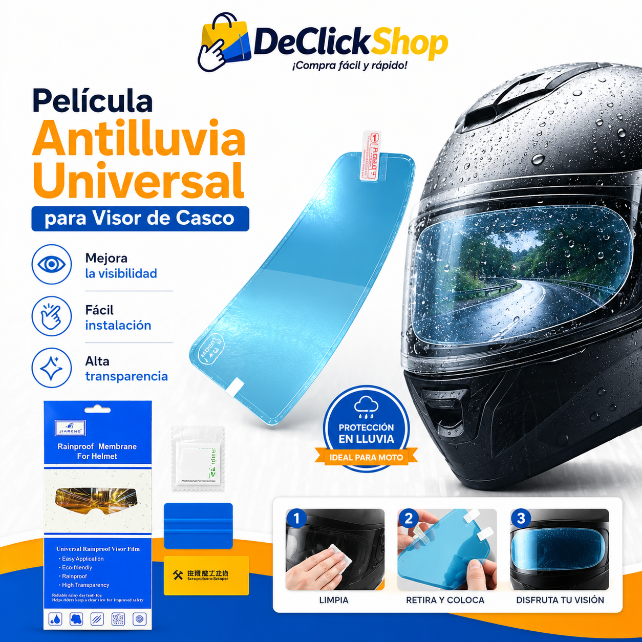 Película Antilluvia Universal para Visor de Casco de Moto