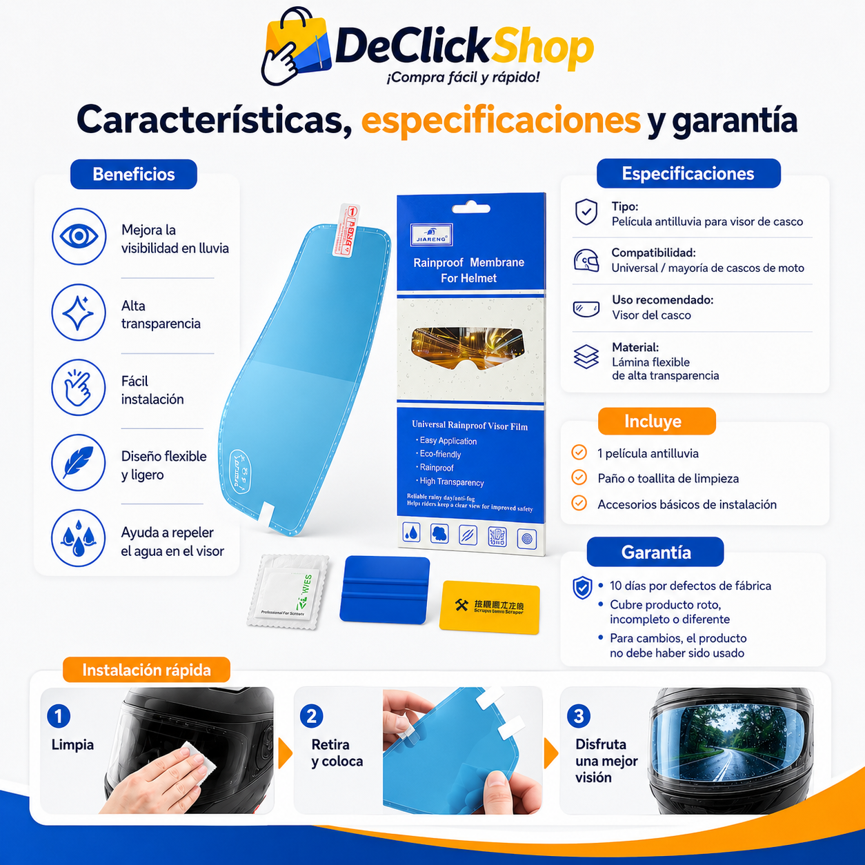 Película Antilluvia Universal para Visor de Casco de Moto
