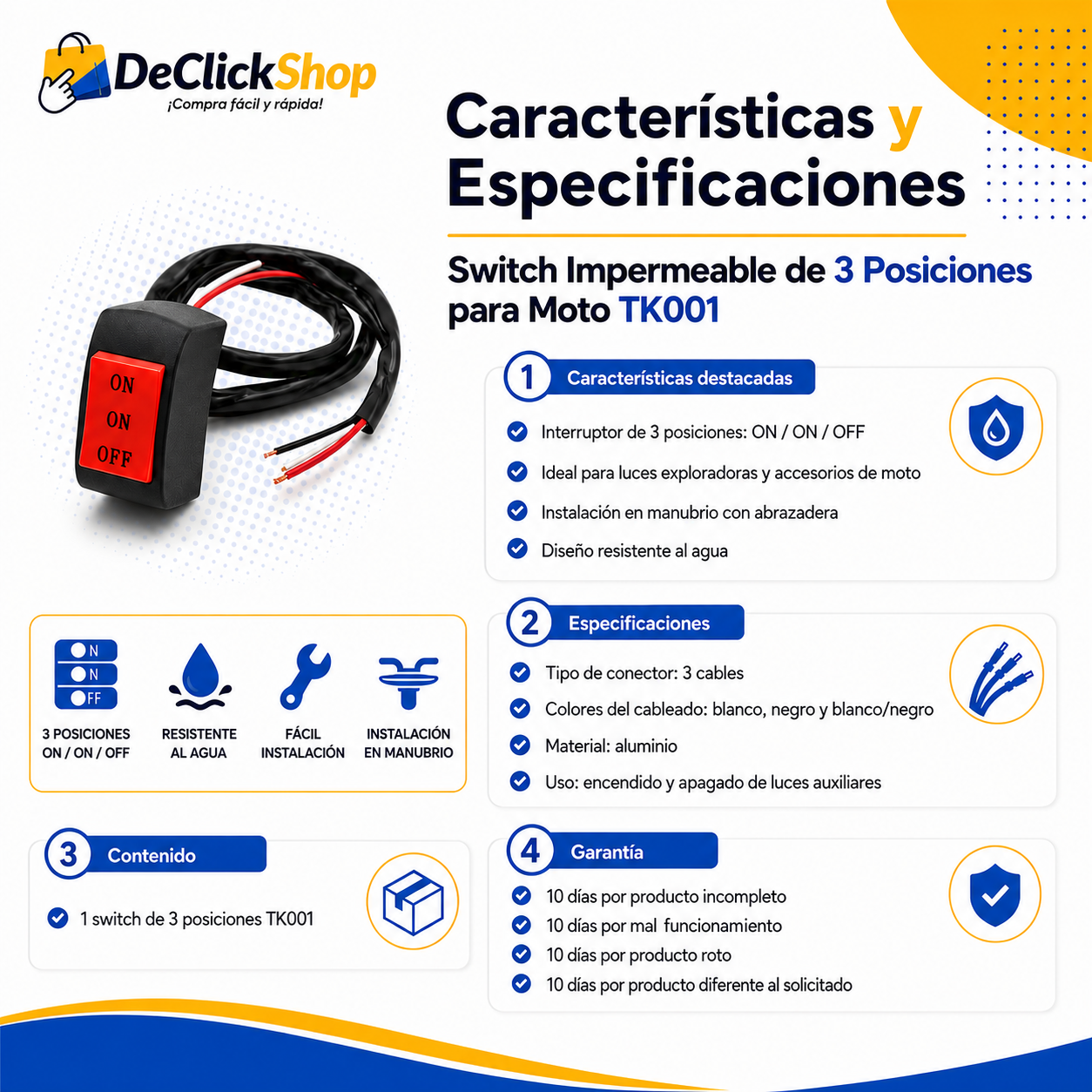 Switch Impermeable de 3 Posiciones para Moto TK001