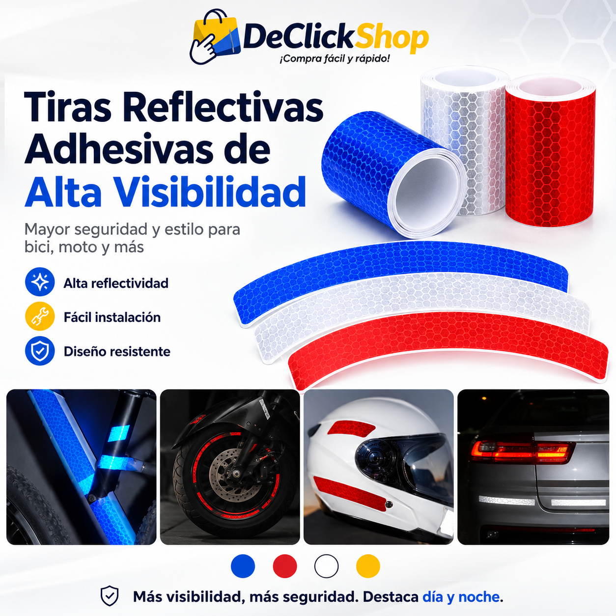 Tiras Reflectivas Adhesivas de Alta Visibilidad para Moto, Bicicleta, Casco y Vehículos