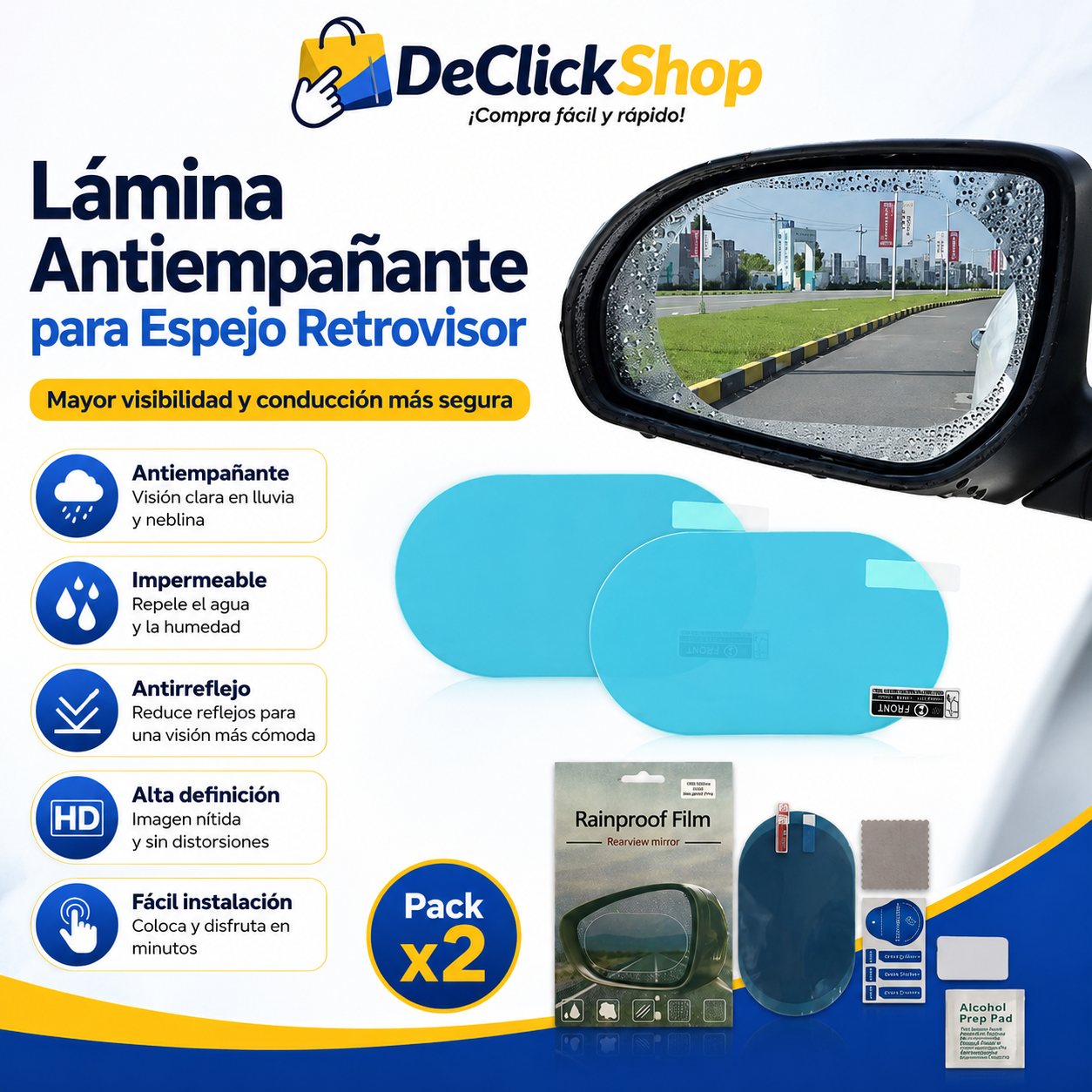 Lámina Antiempañante para Espejo Retrovisor Pack x2