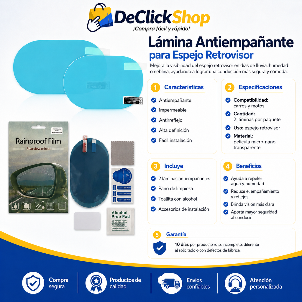 Lámina Antiempañante para Espejo Retrovisor Pack x2