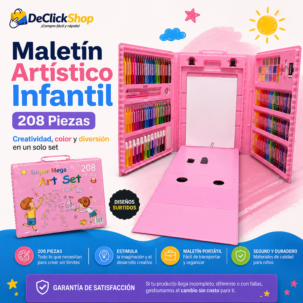 Maletín Artístico Infantil 208 Piezas | Set de Arte Portátil para Niños