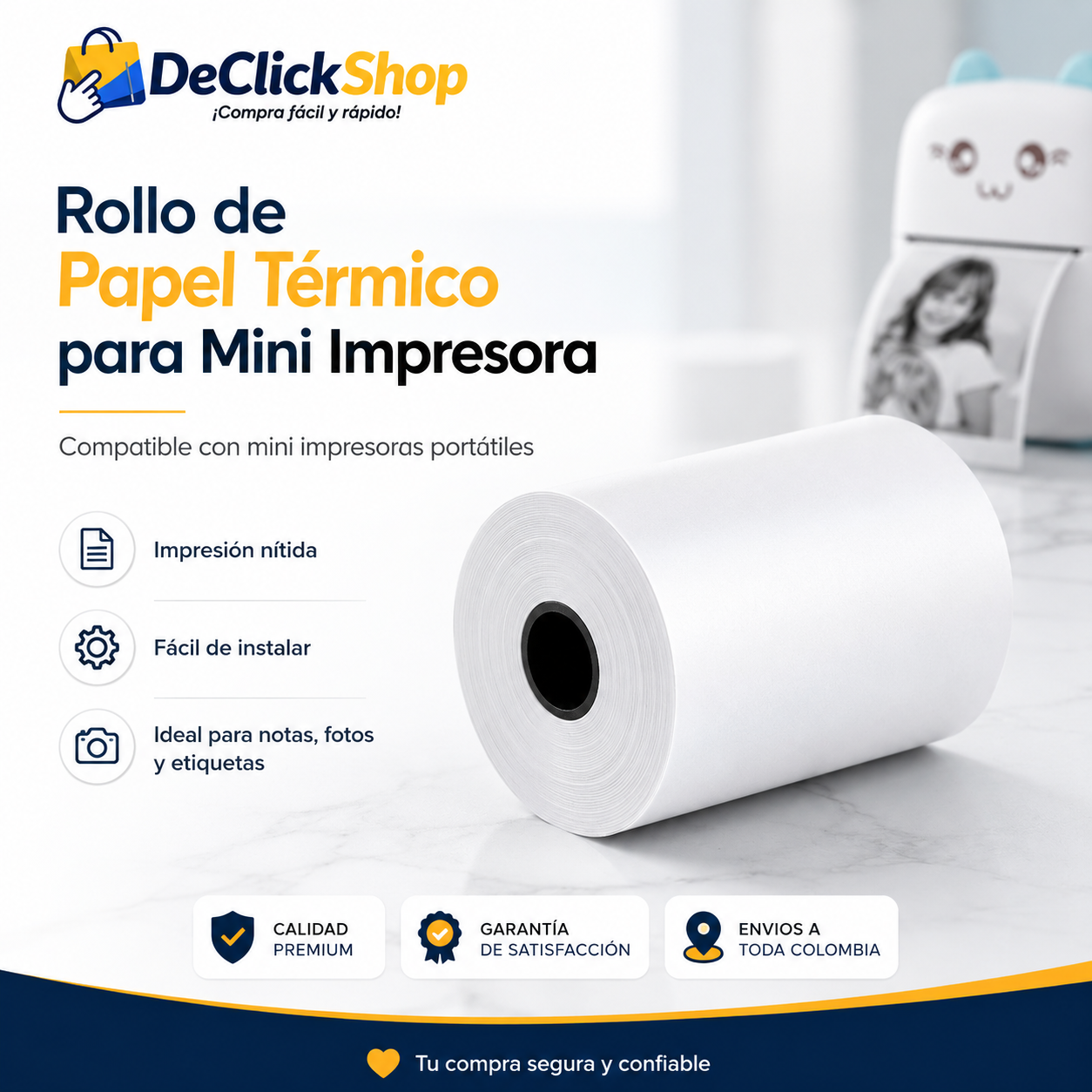 Rollo de Papel Térmico para Mini Impresora Portátil – 1 Unidad