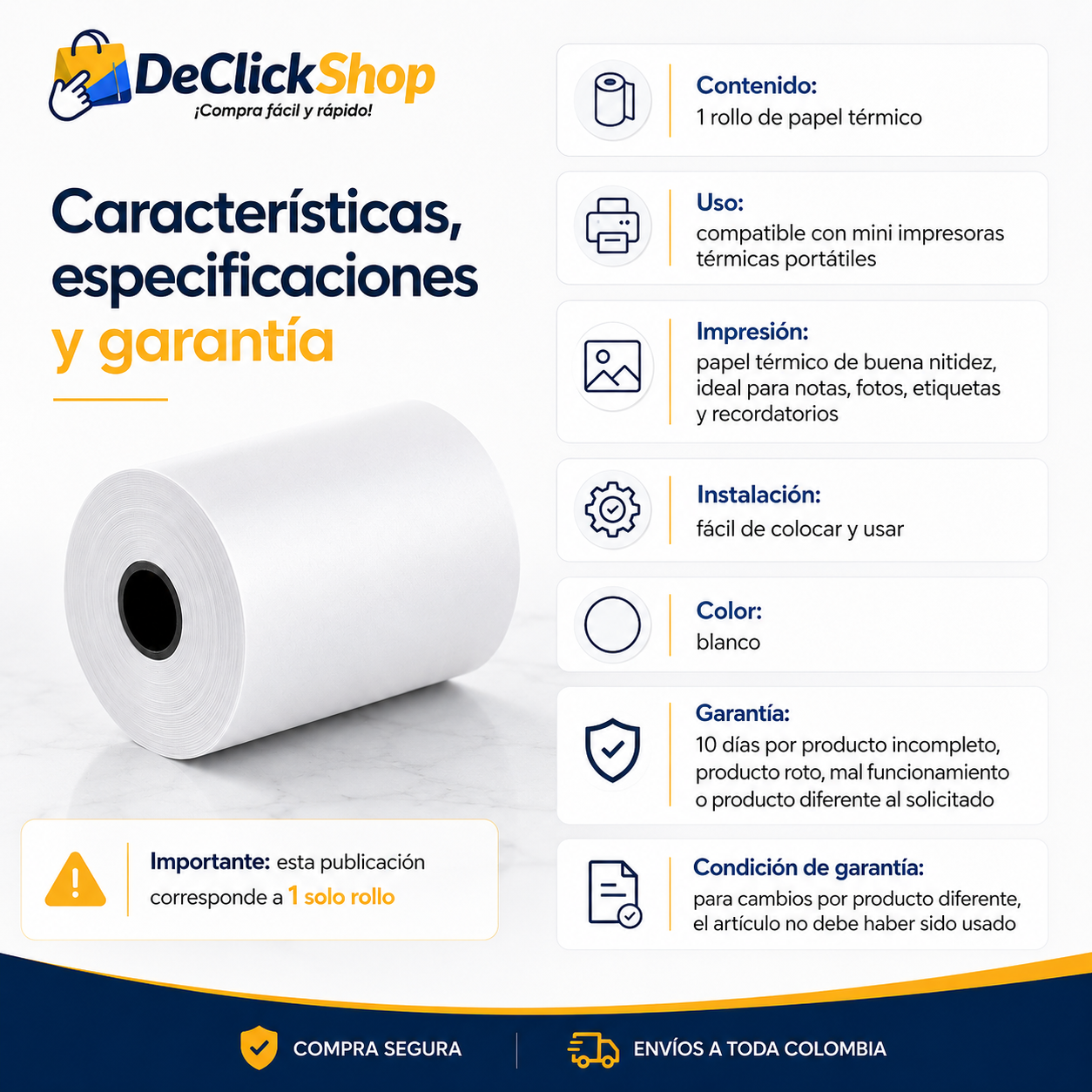 Rollo de Papel Térmico para Mini Impresora Portátil – 1 Unidad