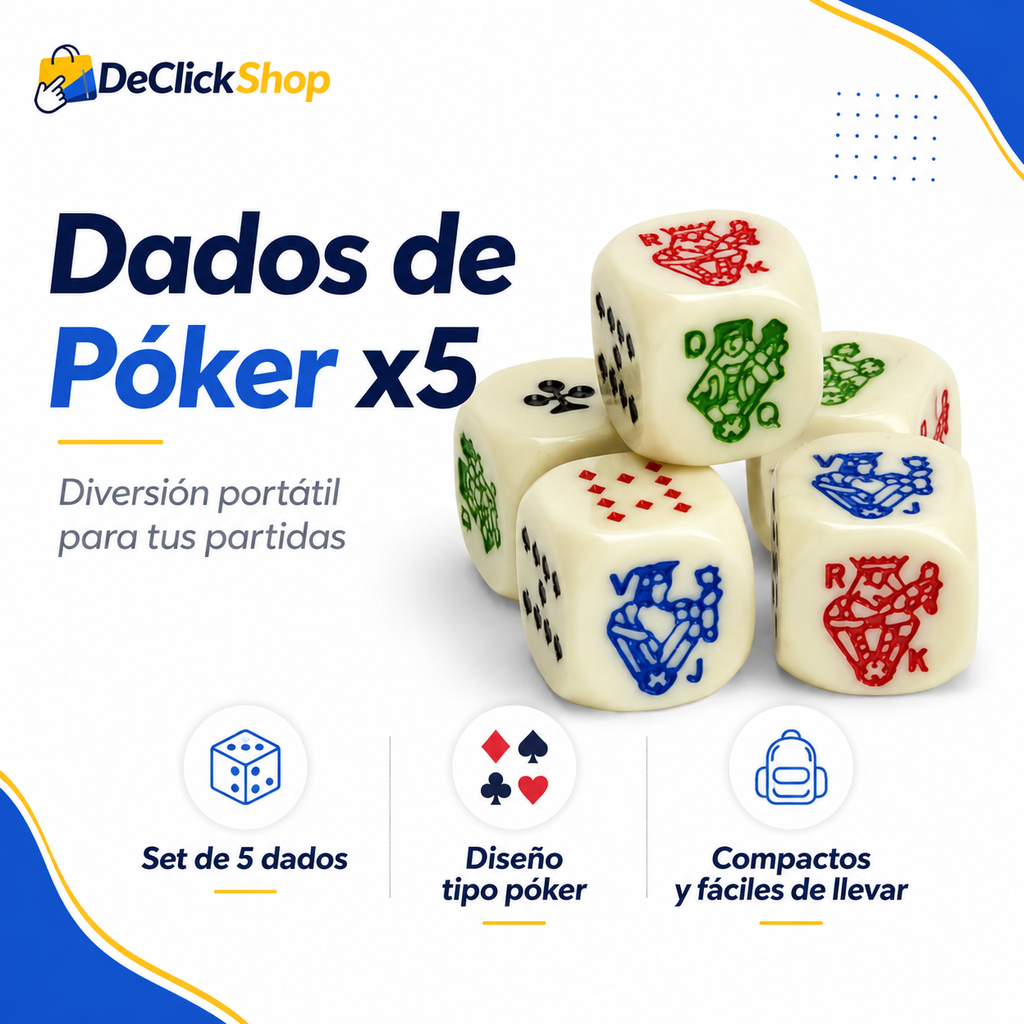 Dados de Póker x5 – Juego de Mesa Portátil