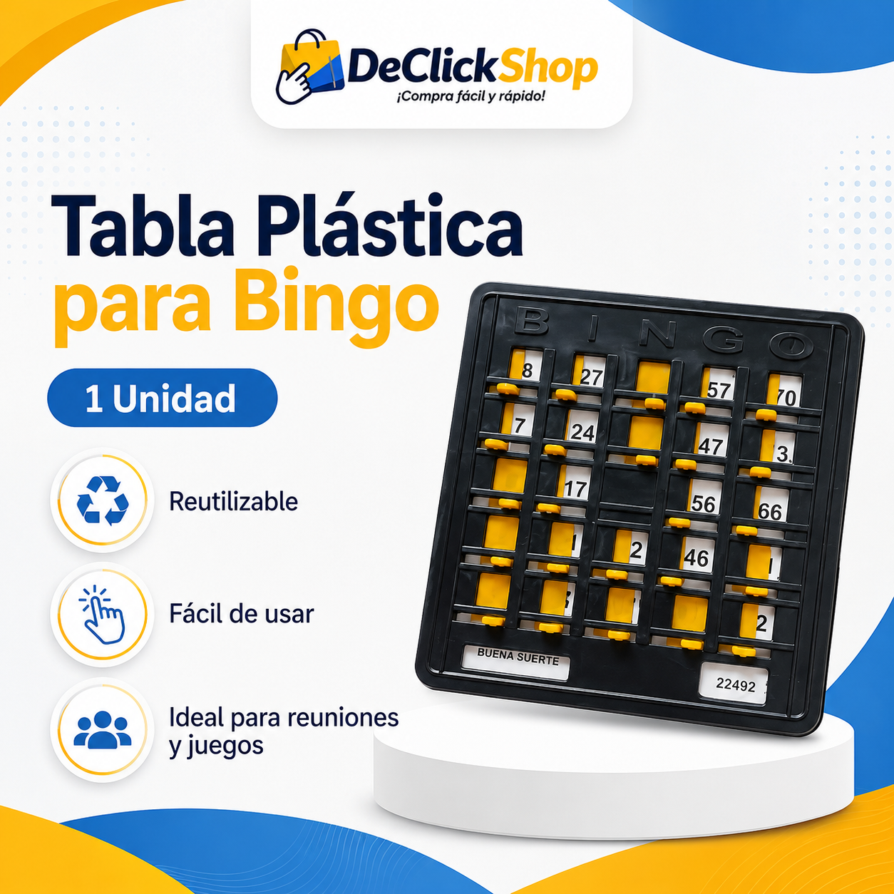 Tabla Plástica para Bingo Reutilizable x 1 Unidad
