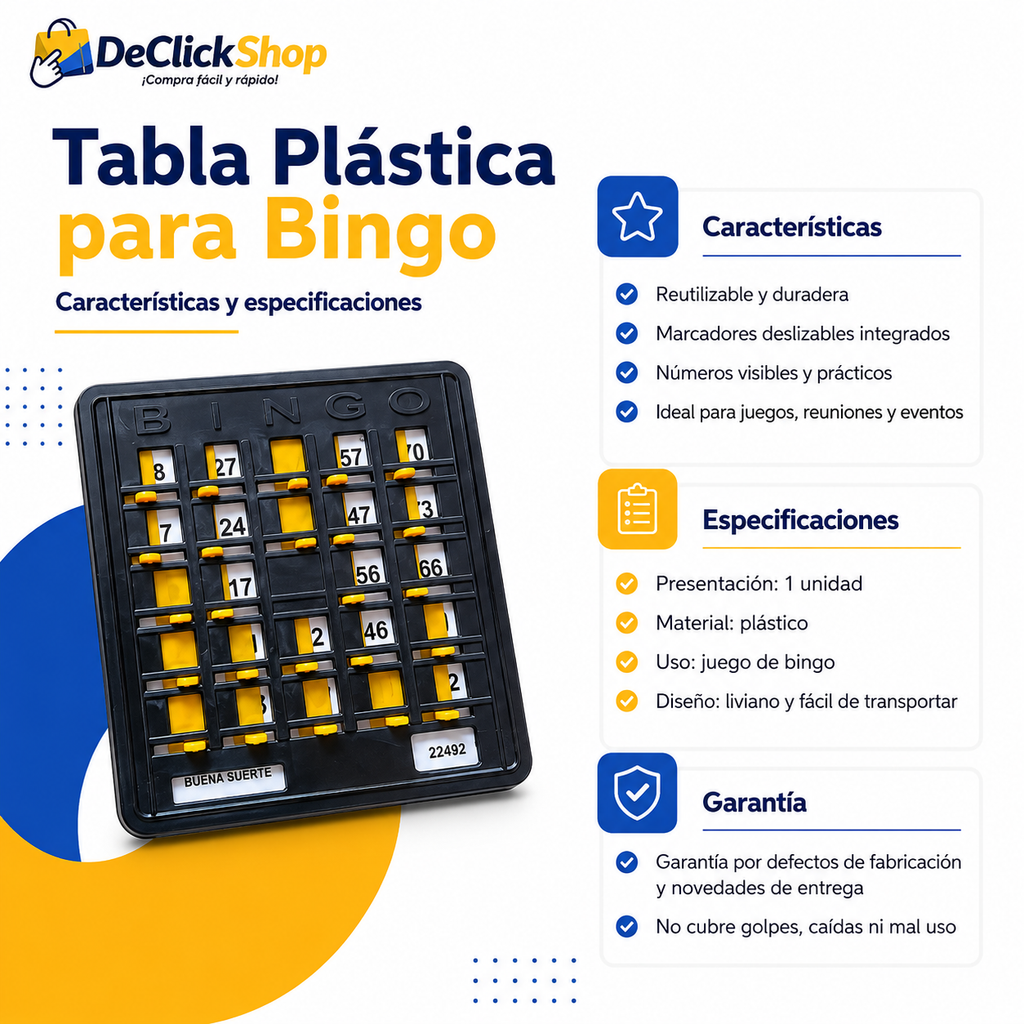 Tabla Plástica para Bingo Reutilizable x 1 Unidad