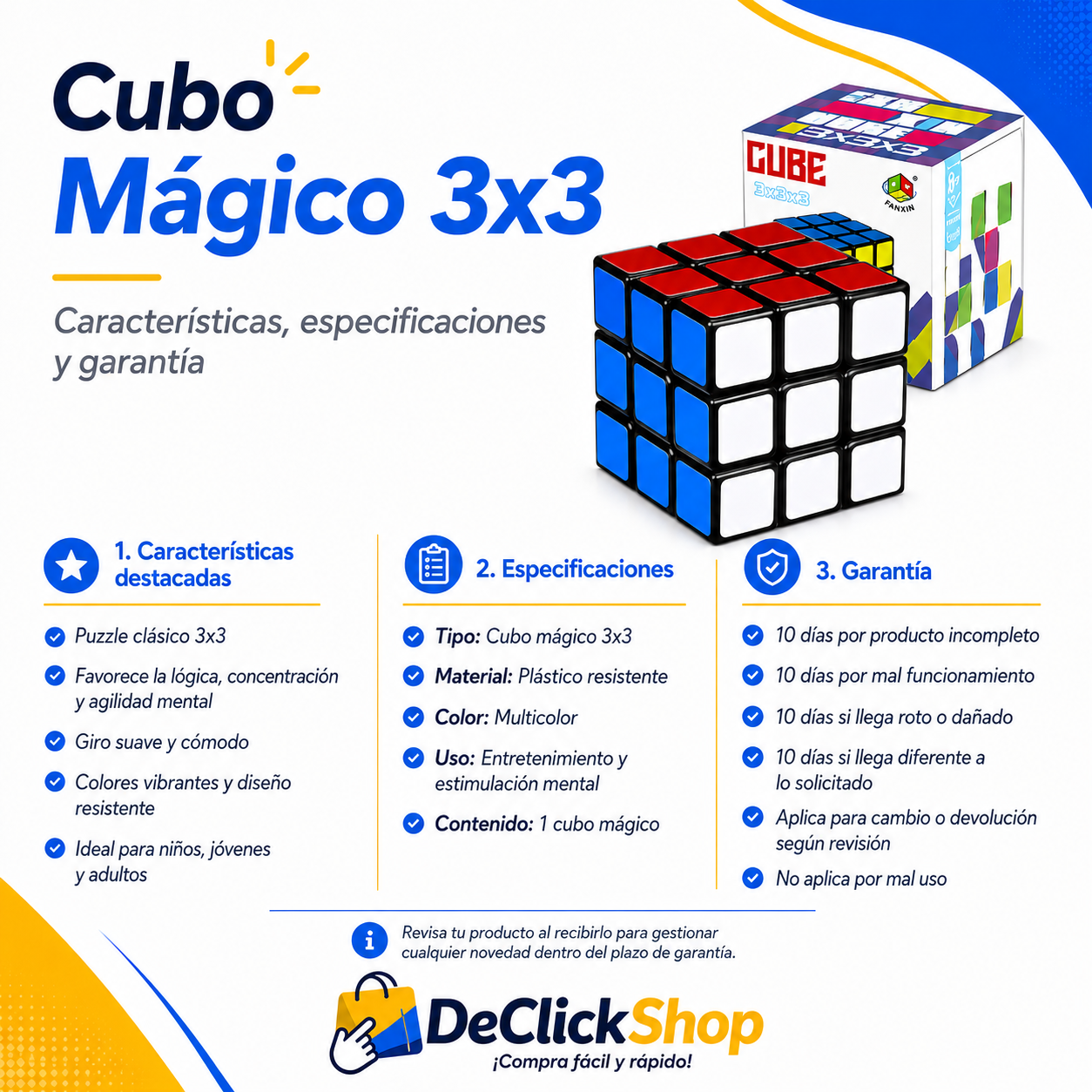 Cubo Mágico 3x3 Clásico – Juego de Agilidad Mental y Concentración
