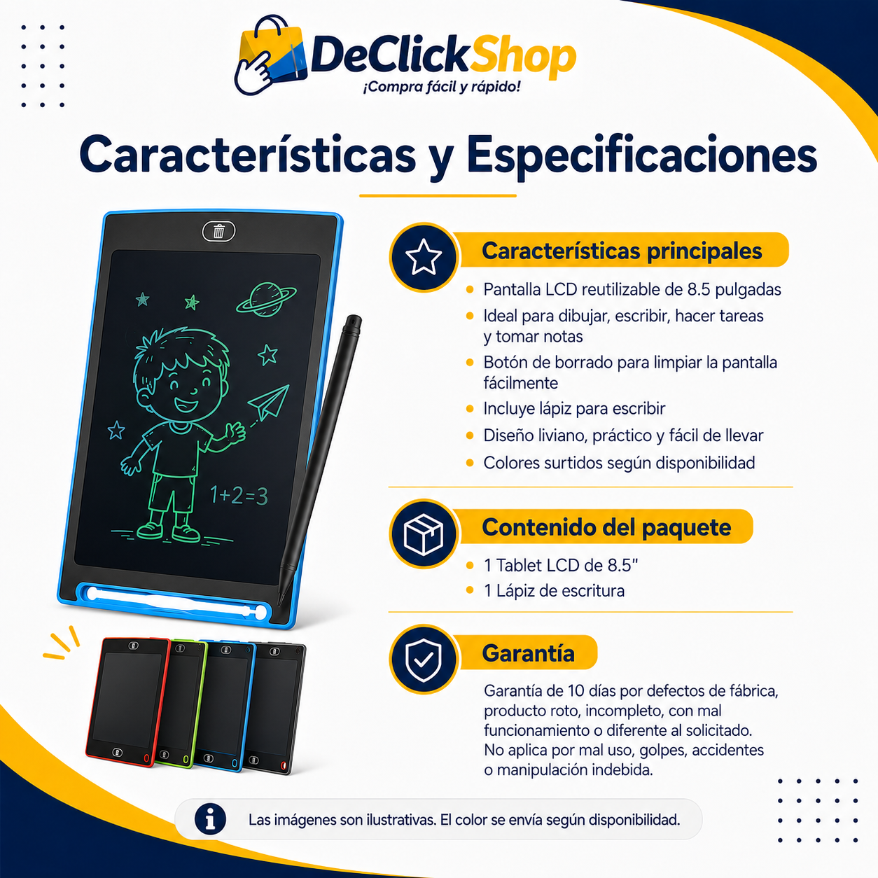 Tablet LCD de Escritura y Dibujo 8.5” para Niños – Pizarra Reutilizable con Lápiz