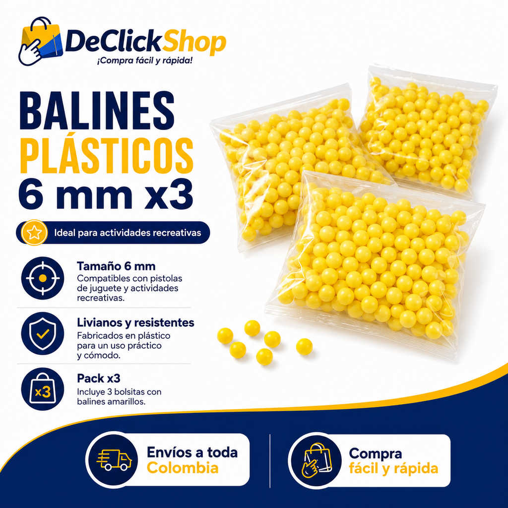 Balines Plásticos Amarillos 6 mm x3 – Pack Recreativo para Pistolas de Juguete