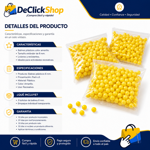 Balines Plásticos Amarillos 6 mm x3 – Pack Recreativo para Pistolas de Juguete