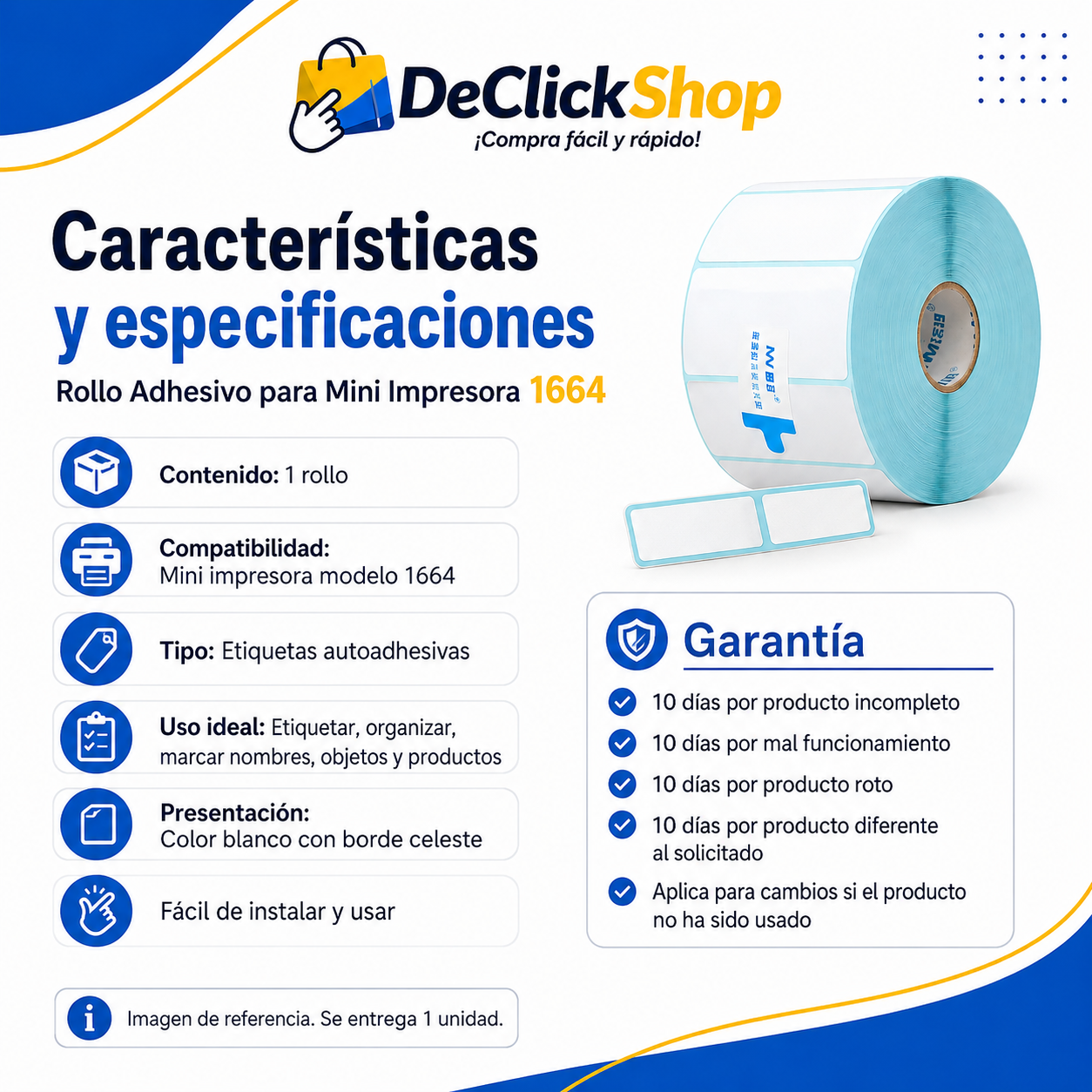 Rollo Adhesivo para Mini Impresora 1664 – Etiquetas Autoadhesivas para Organizar y Marcar