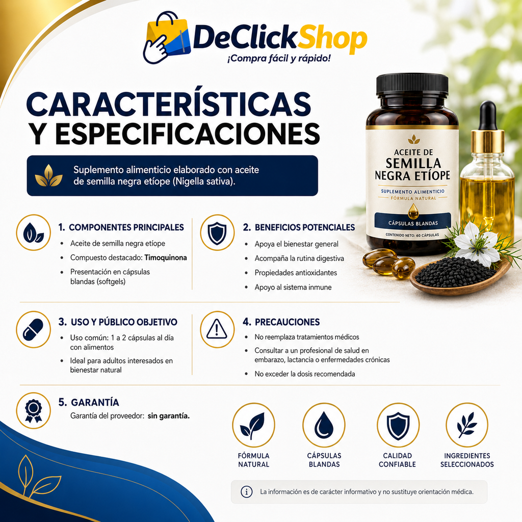 Aceite de Semilla Negra Etíope en Cápsulas Blandas – Suplemento Alimenticio Natural