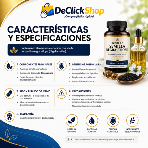 Aceite de Semilla Negra Etíope en Cápsulas Blandas – Suplemento Alimenticio Natural