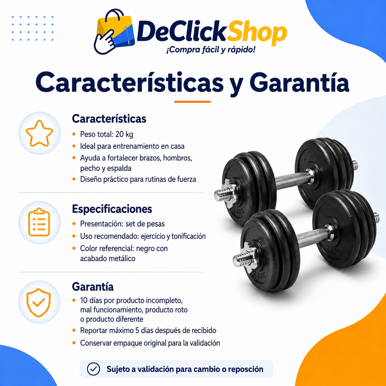 Set de Pesas Ajustables 20 Kg para Entrenamiento en Casa