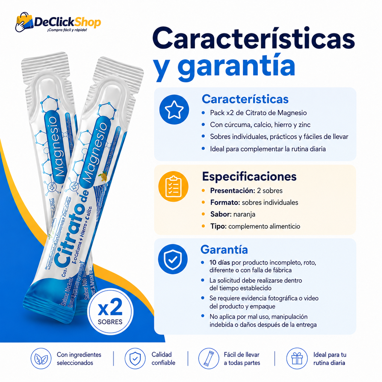 Pack x2 Citrato de Magnesio en Sobres – Con Cúrcuma, Calcio, Hierro y Zinc