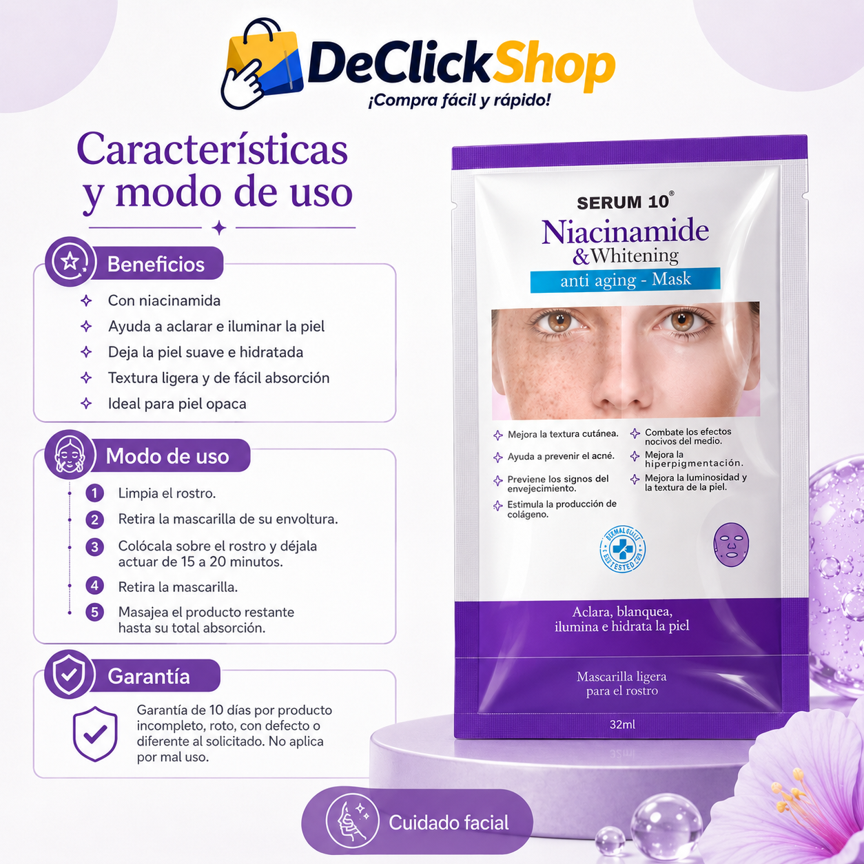 Mascarilla Facial de Niacinamida – Aclara, Hidrata e Ilumina la Piel