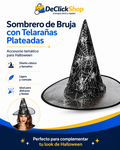 Sombrero de Bruja Negro con Telarañas Plateadas