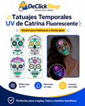 Tatuaje Temporal UV de Catrina – Diseños Fluorescentes