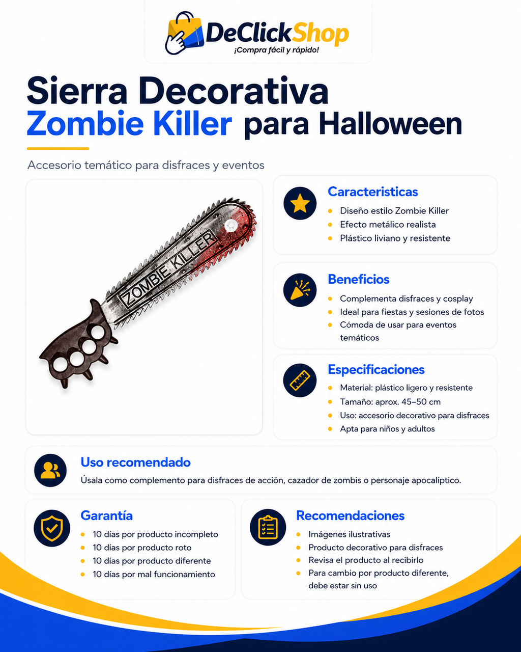 Sierra Decorativa Zombie Killer para Disfraces de Halloween