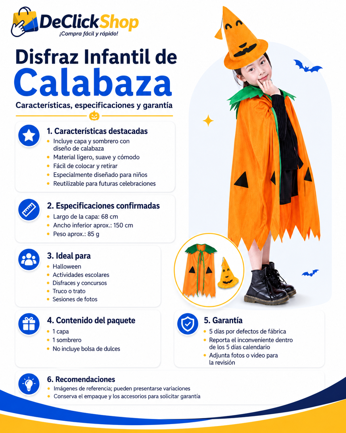 Disfraz Infantil de Calabaza con Capa y Sombrero