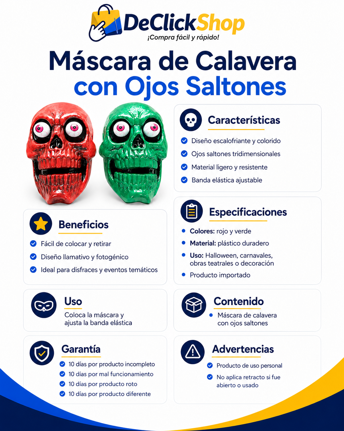 Máscara de Calavera con Ojos Saltones para Halloween