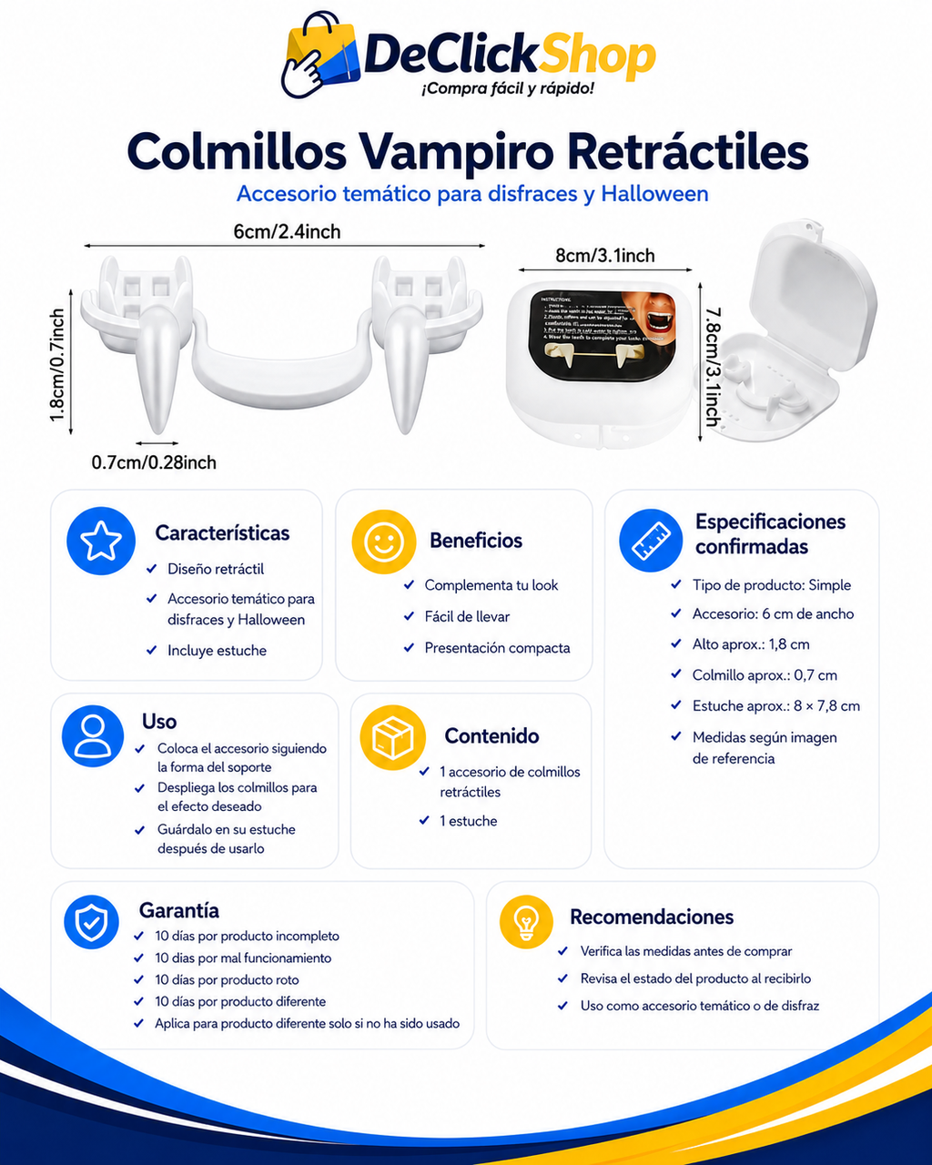 Colmillos Vampiro Retráctiles con Estuche